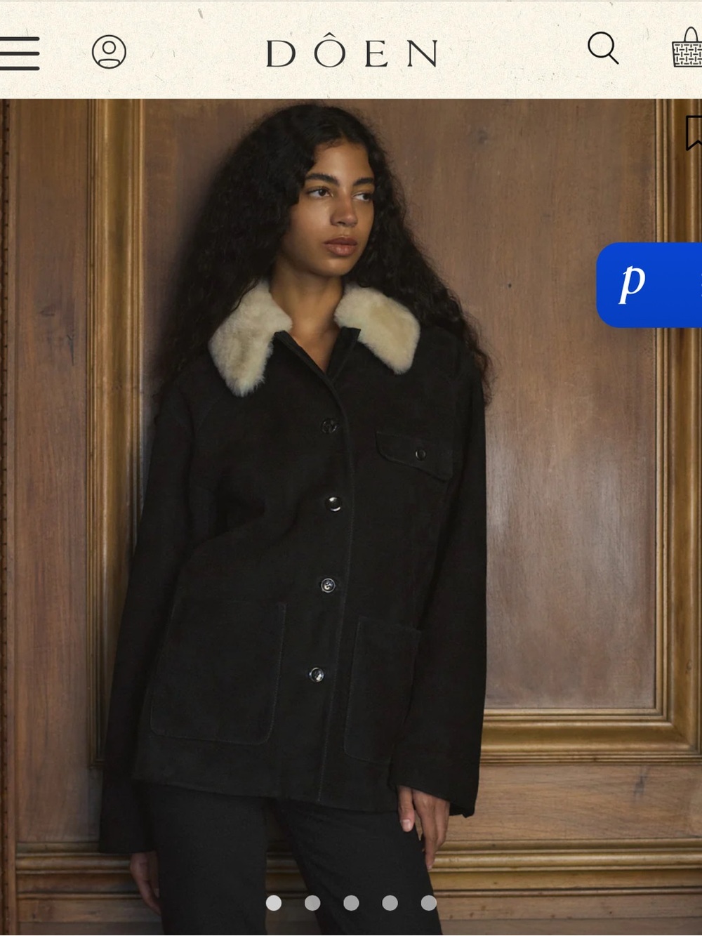 DÔEN Black Jacket with Cream Shearling Collar